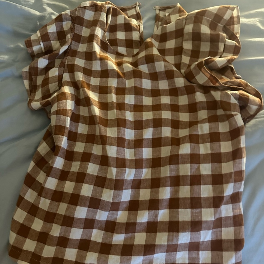 a new day Tan and White Gingham Shirt